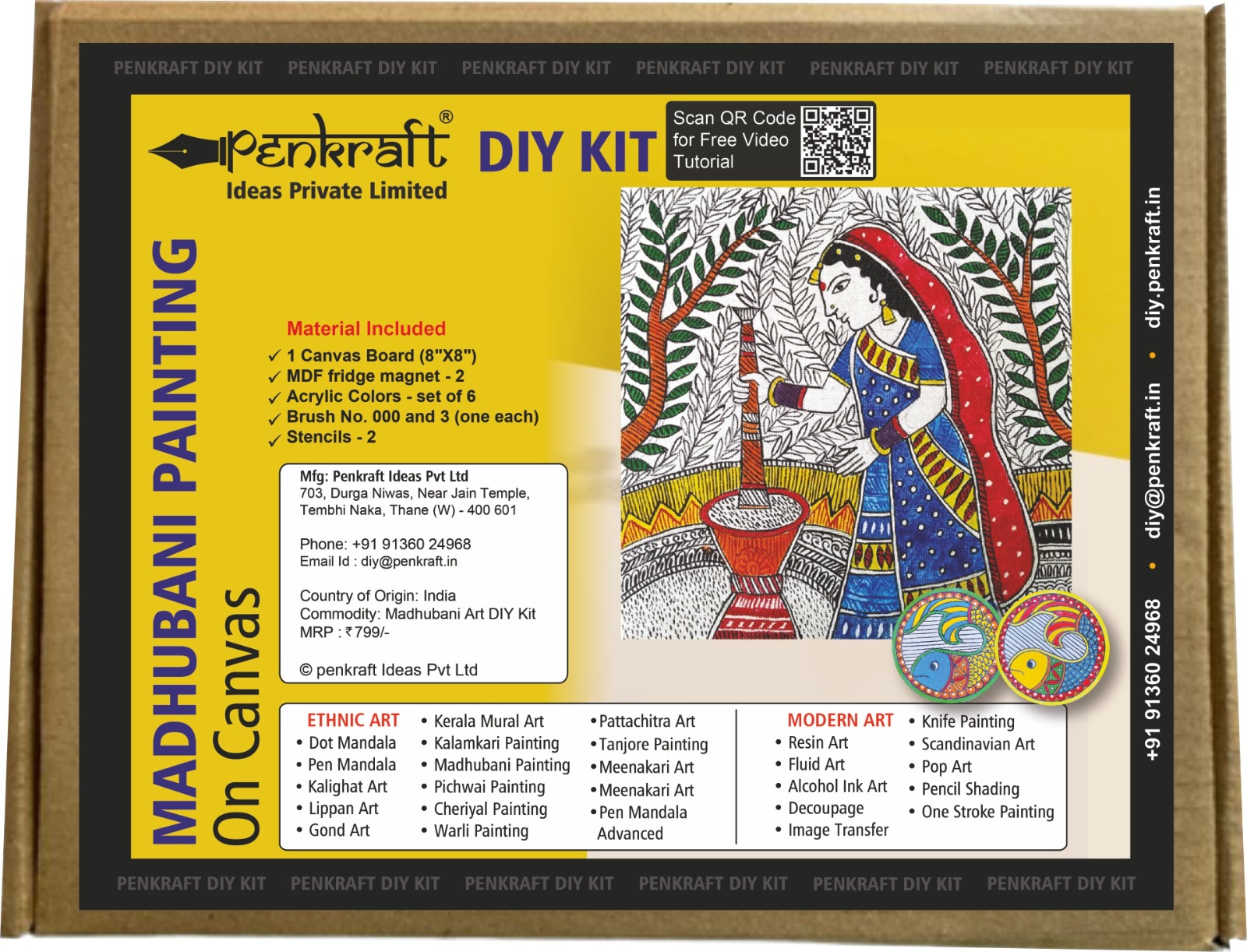 Madhubani Art on Canvas DIY Kit by Penkraft